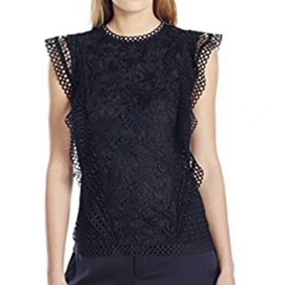 Ted Baker London Dark navy Lace Flutter Sleeve Blouse Size 1 (US XS/S) - Picture 1 of 10